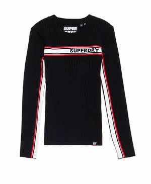 Superdry Logo Ribbed Női Kötöttáru Fekete | XTZLO3602